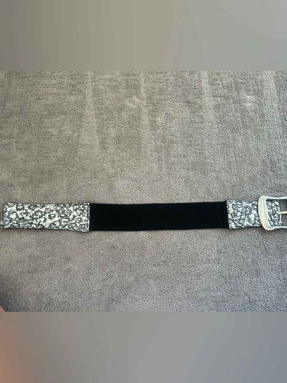 Buckle Black and Silver Stretch Belt with Rhinestone Buckle